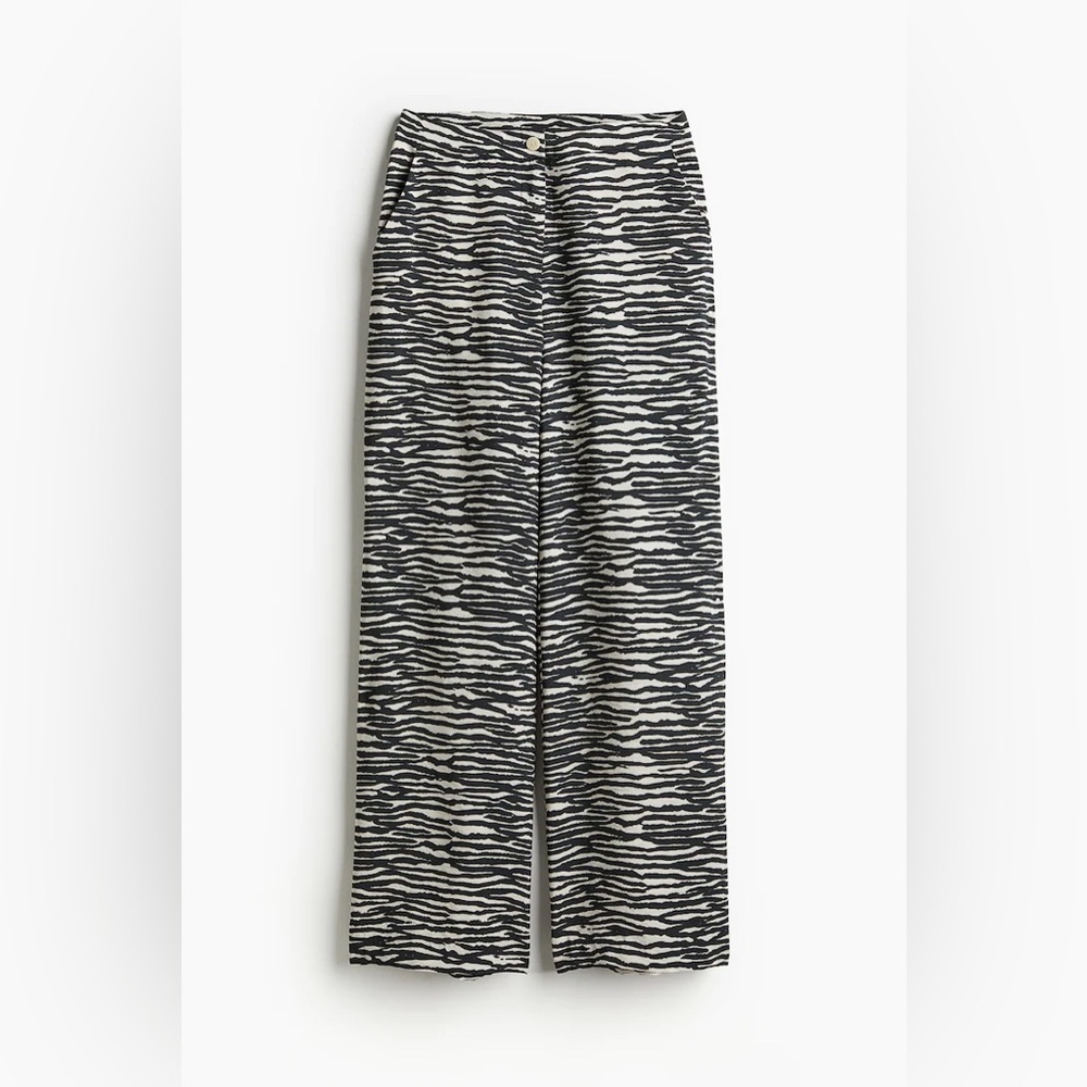 H&M Black & White Zebra-Print Silky Feel Wide Leg High Waist Pants